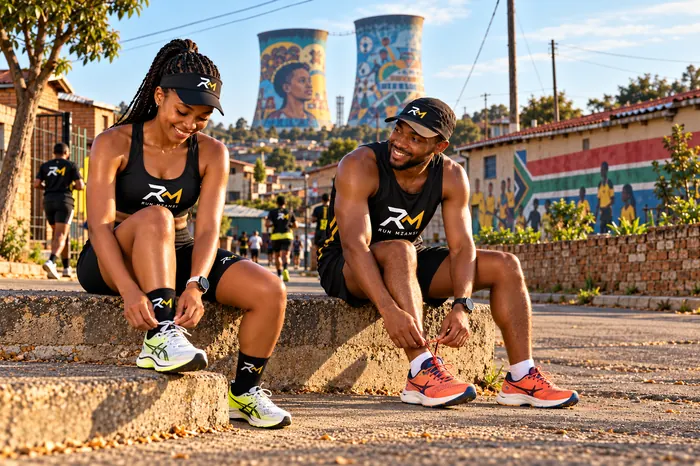 Two runners resting on the steps in Soweto