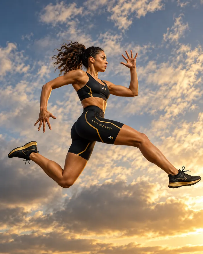 A runner flying into the golden sunset