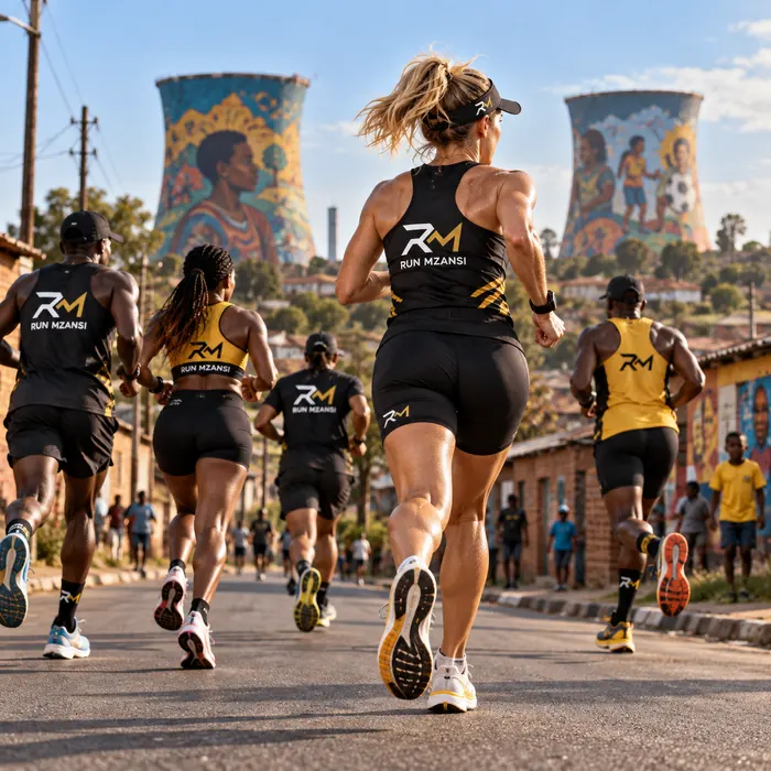 Runners heading toward the Orlando towers in Soweto