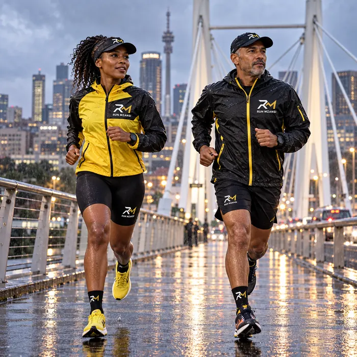 Two runners pushing on through Johannesburg rain