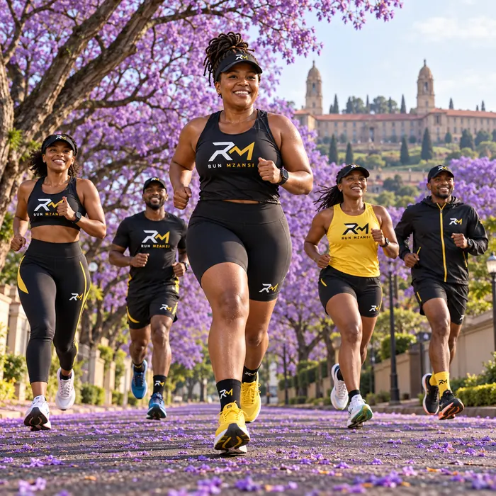 A smiling runner leading the Pretoria group