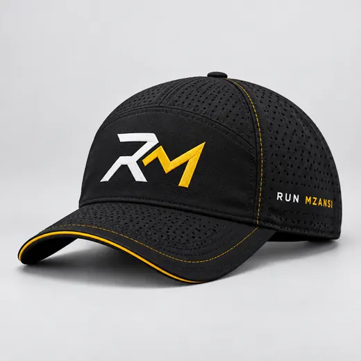 Race Cap in black, Run Mzansi design